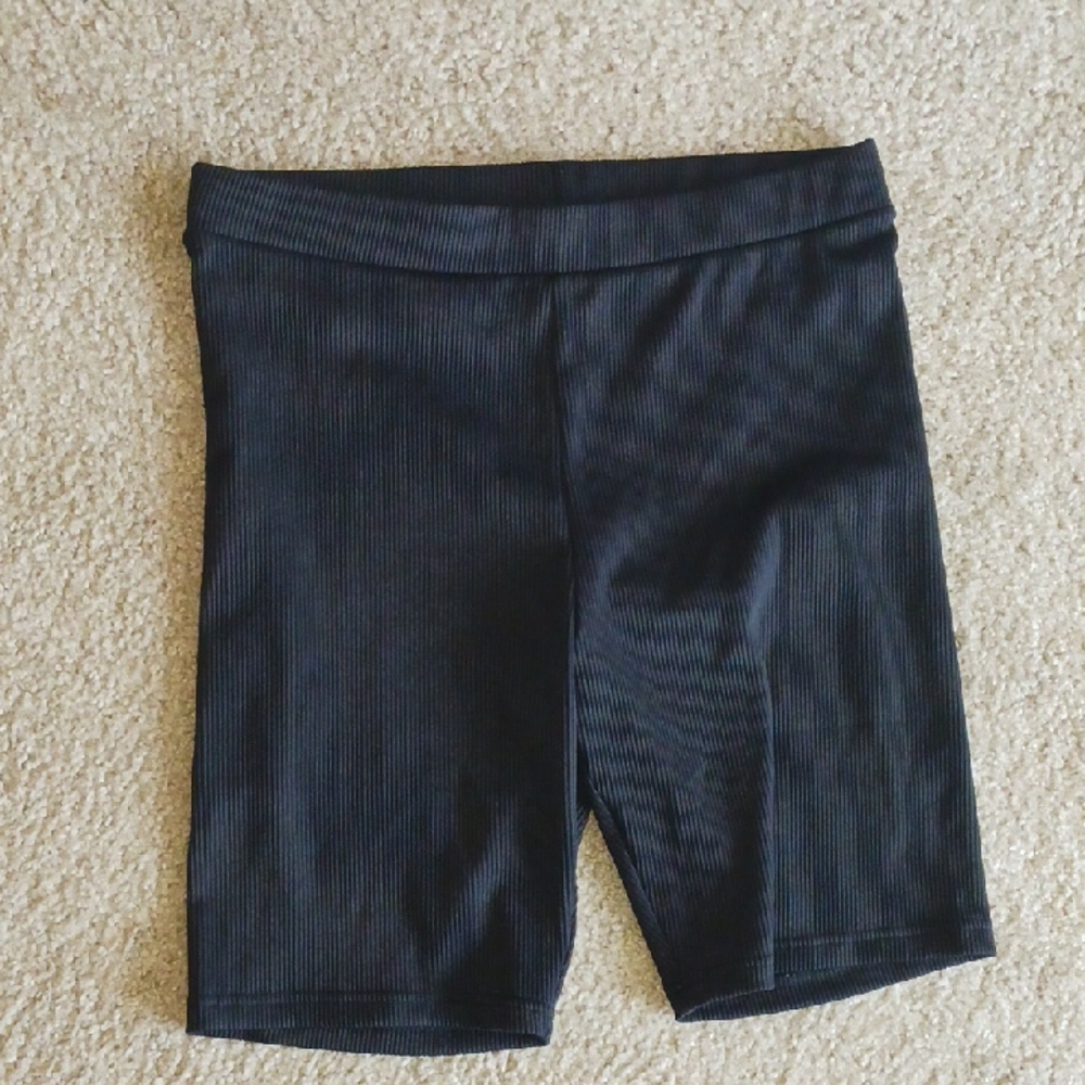 Divided Black Bike Shorts with Elastic Waistband